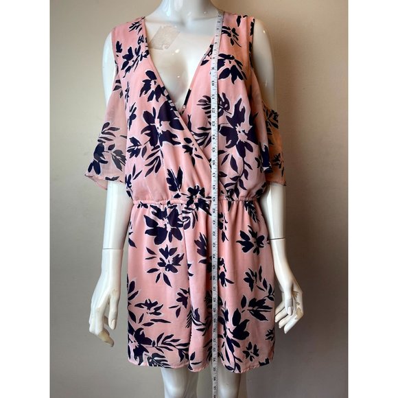 Justfab Women's Floral Cold Shoulder Wrap Romper V Neck Peach Pink Blue Size XL - Picture 3 of 9